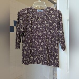 NWOT Brown Cream Floral Mesh Long sleeve Top Blouse One Size